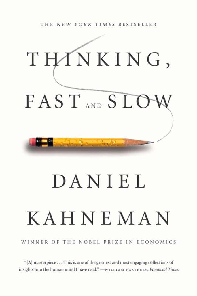 khaneman-thinking-fast-slow - Anue Book cover for Thinking, Fast and Slow by Daniel Kahneman, featuring a yellow pencil illustration on a pale background.