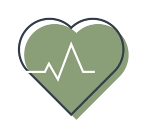 Green heart-shaped badge with a white mountain peak outline inside a dark ring on a black background.